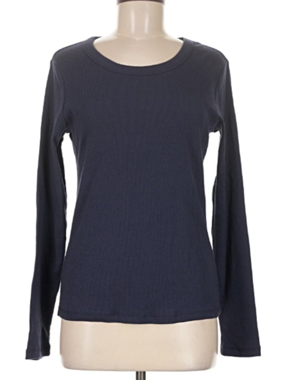 Market & Spruce Navy Blue Long Sleeve Crew Neck Ribbed Top Size Medium